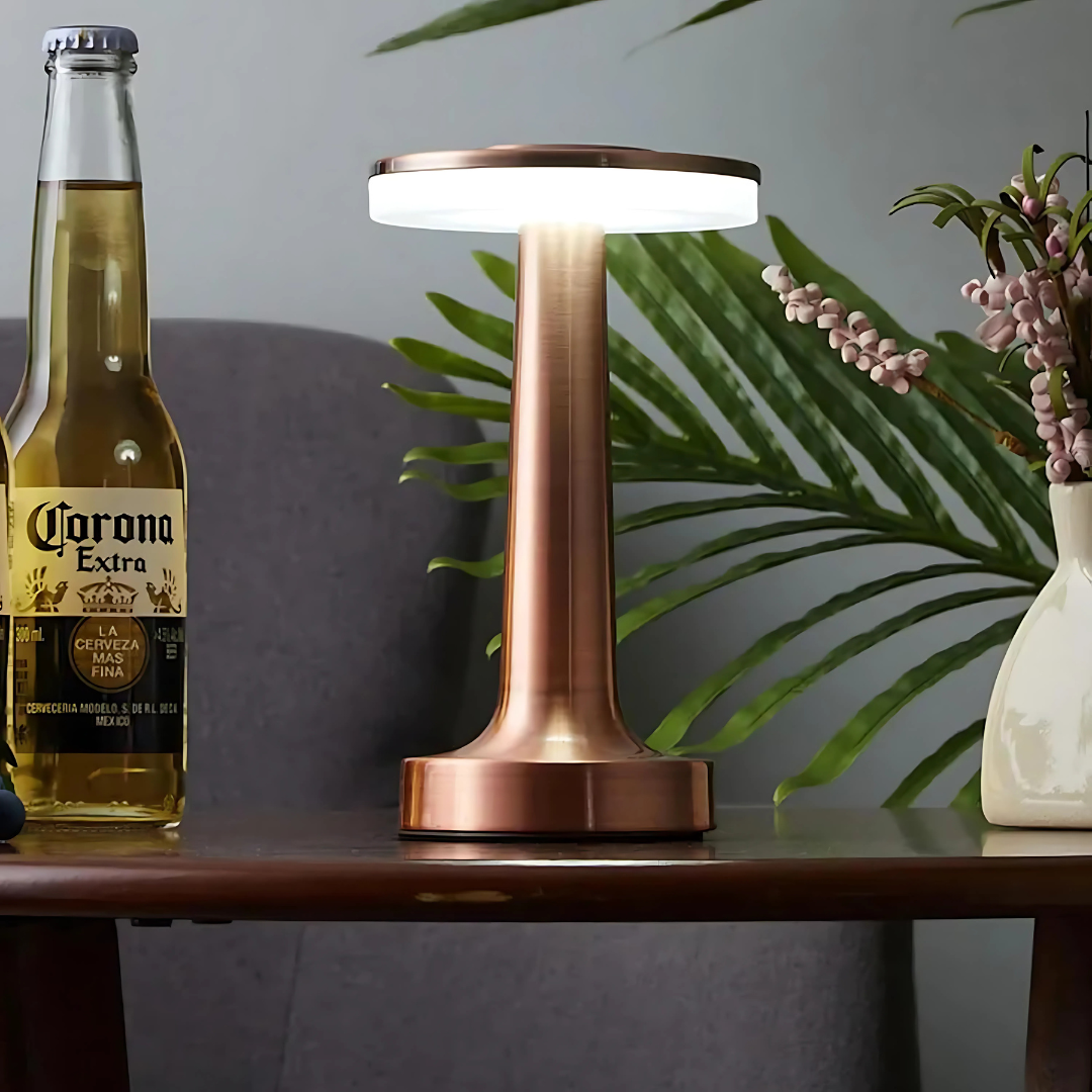 Gold Cylindrical LED Night Lamp Desk & Table Lamp for Bedroom Living Room with 3-Color Touch Control