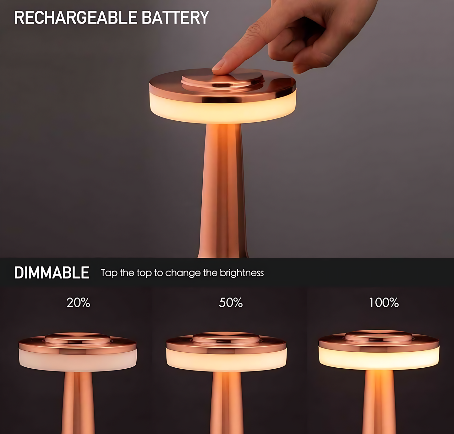 Gold Cylindrical LED Night Lamp Desk & Table Lamp for Bedroom Living Room with 3-Color Touch Control