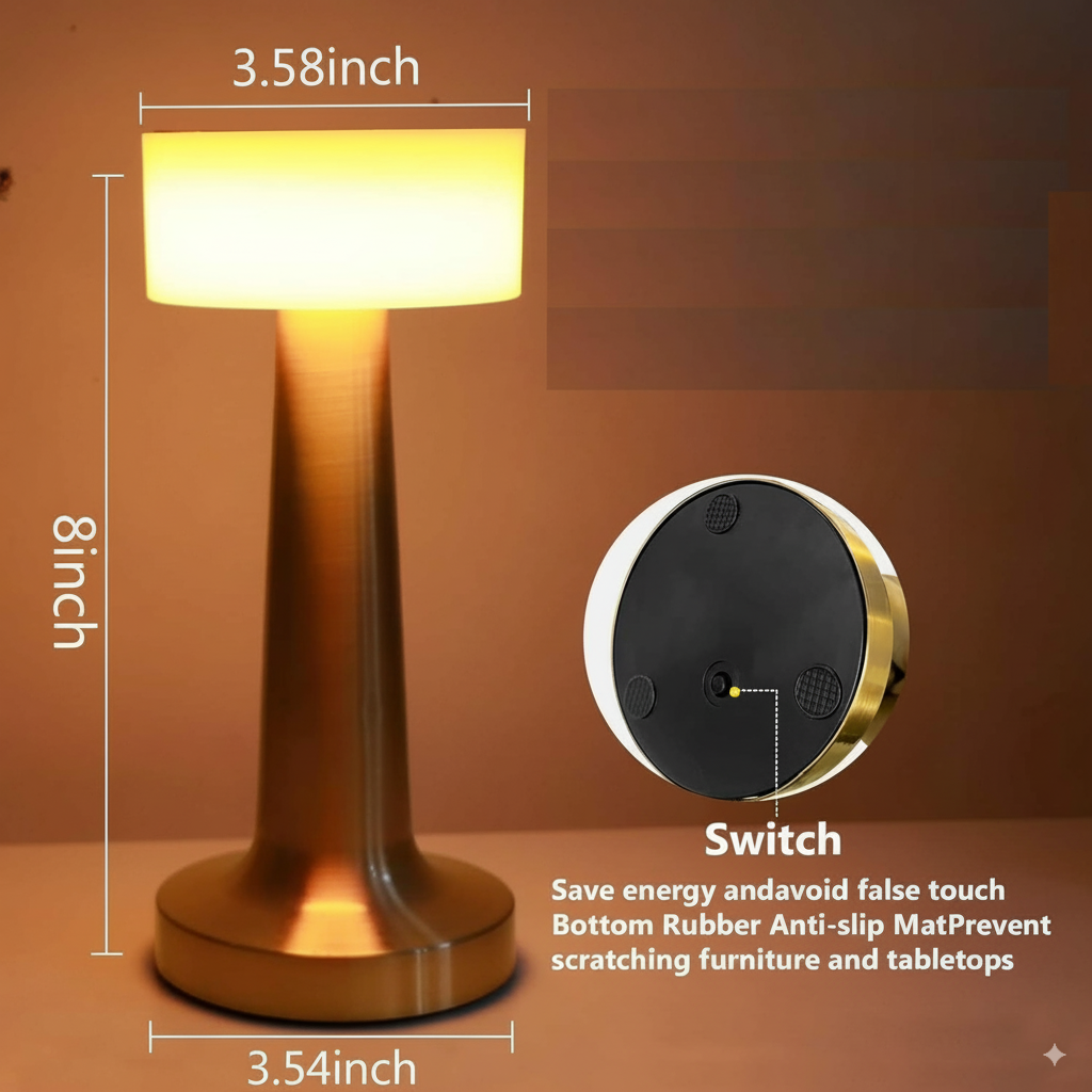 LED Touch Control Desk Lamp and Night Light - Portable 3 Colors for Bedroom, Restaurant & Bar