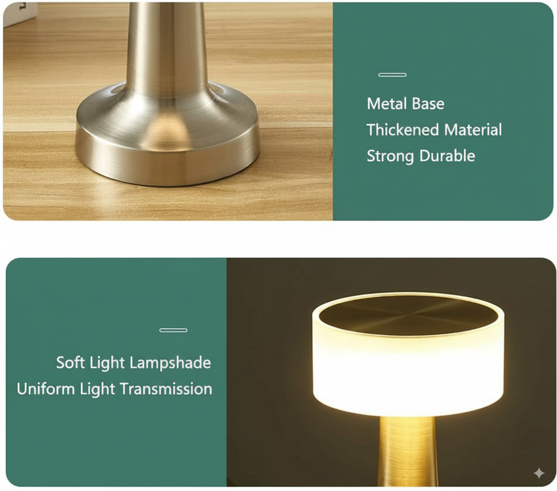 LED Touch Control Desk Lamp and Night Light - Portable 3 Colors for Bedroom, Restaurant & Bar