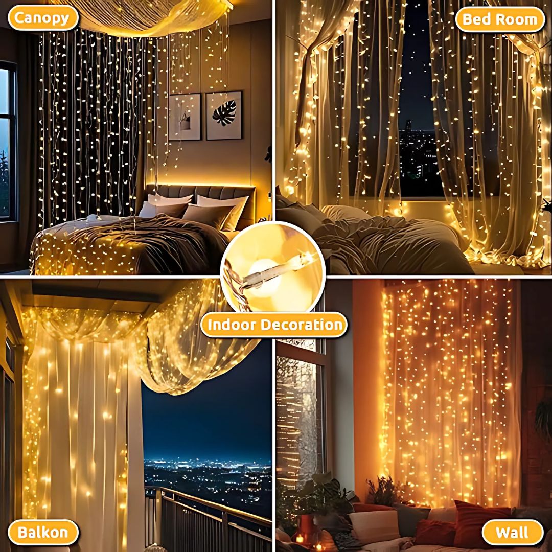LED Curtain String Lights – 220V  for Bedroom, Boho, Decor, Wedding, Holiday Display