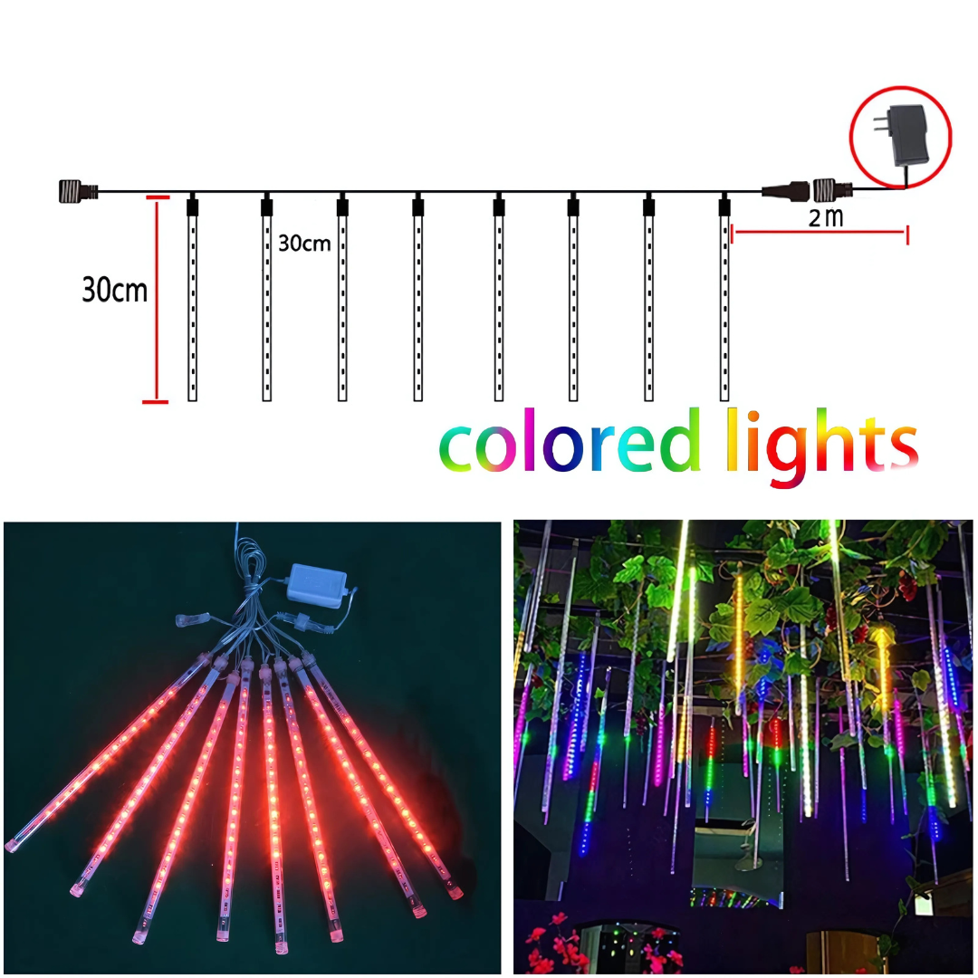 30CM LED Meteor Shower Lights T10 Tube – Fairy String Rain Lights for Holiday & Party Decor