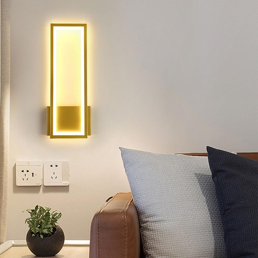 Indoor wired LED Wall Light for Bedroom, Living Room, Hallway. Modern Gold Rectangle Wall Sconces