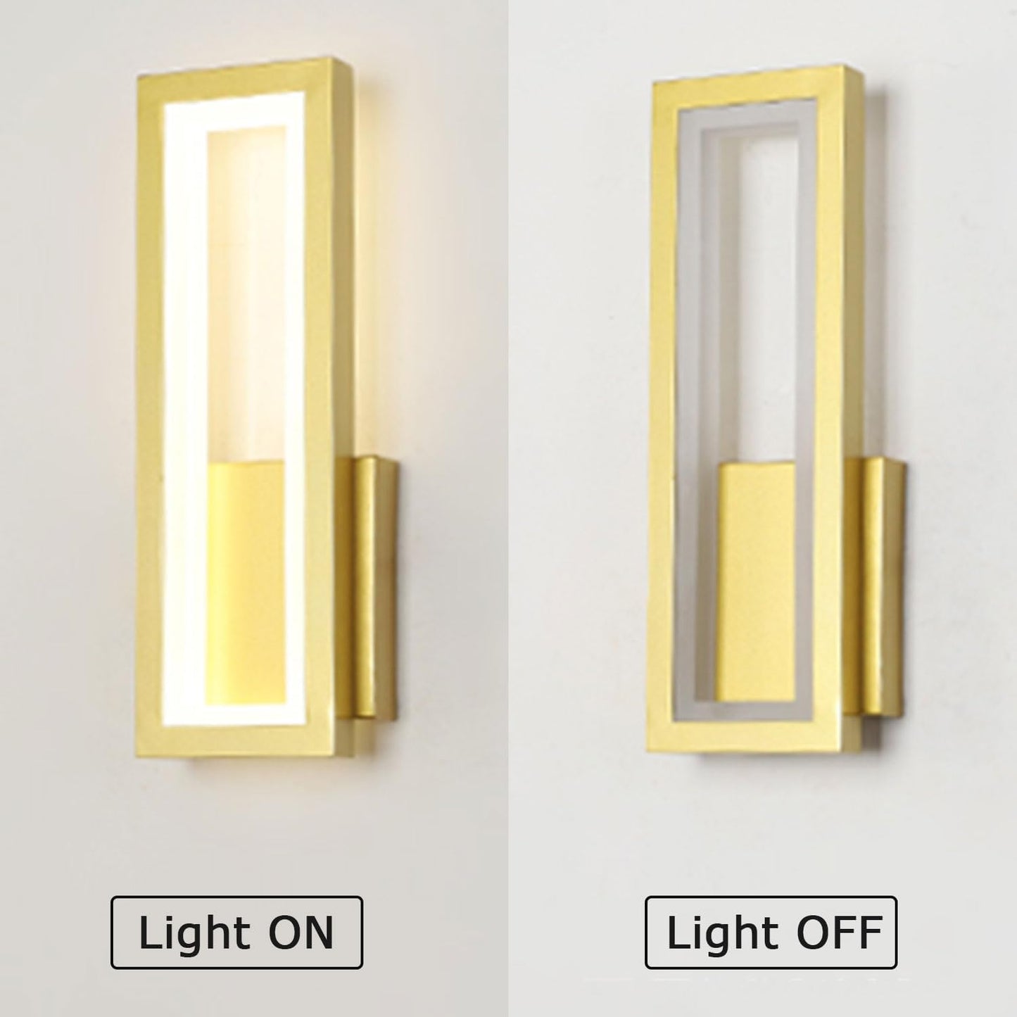 Indoor wired LED Wall Light for Bedroom, Living Room, Hallway. Modern Gold Rectangle Wall Sconces