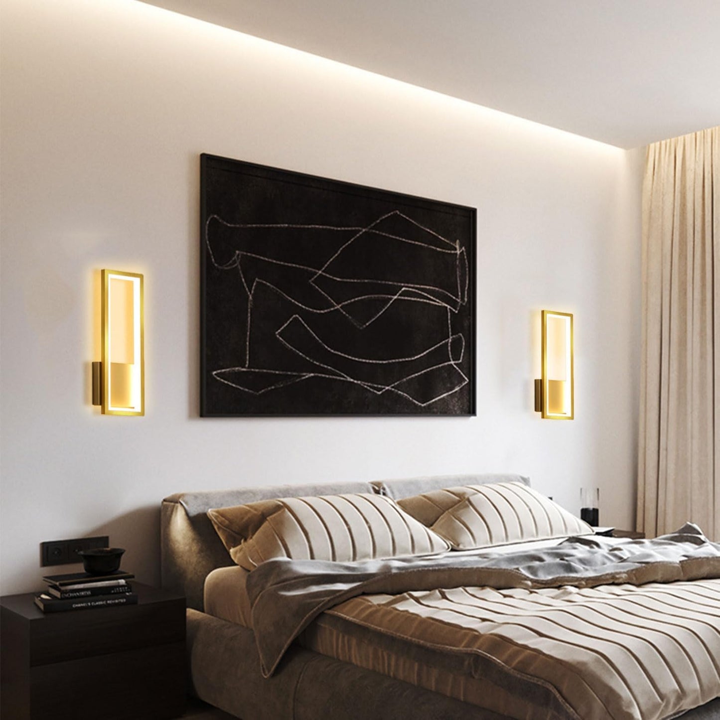 Indoor wired LED Wall Light for Bedroom, Living Room, Hallway. Modern Gold Rectangle Wall Sconces