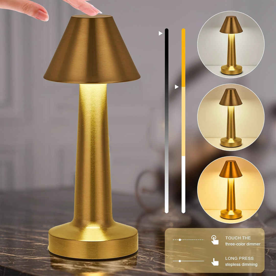 Bell Shape LED Table Lamp, Portable Cordless Night Light with 3-Level Dimmable Brightness