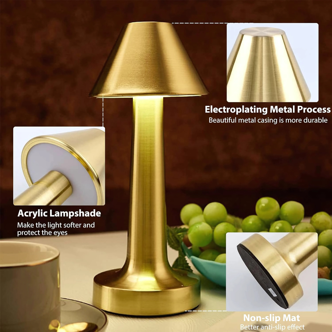 Bell Shape LED Table Lamp, Portable Cordless Night Light with 3-Level Dimmable Brightness