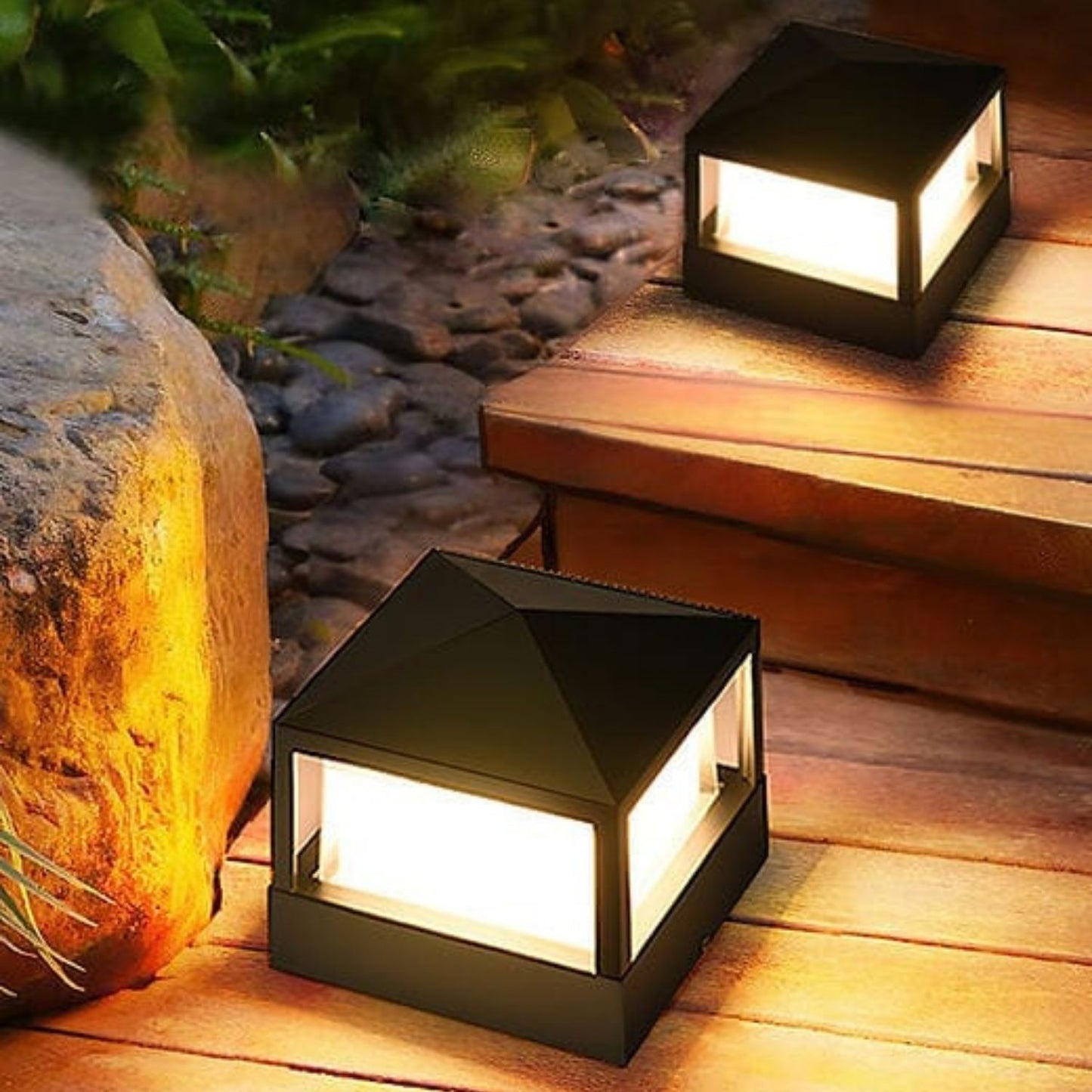 Post Lights Outdoor Garden Lights Deck Lighting Square Black LED Post Cap Lamp 20W Warm White