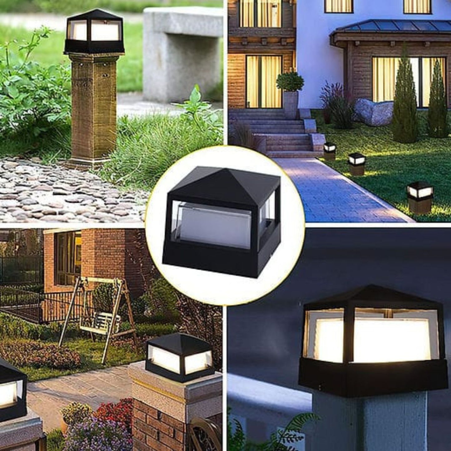 Post Lights Outdoor Garden Lights Deck Lighting Square Black LED Post Cap Lamp 20W Warm White