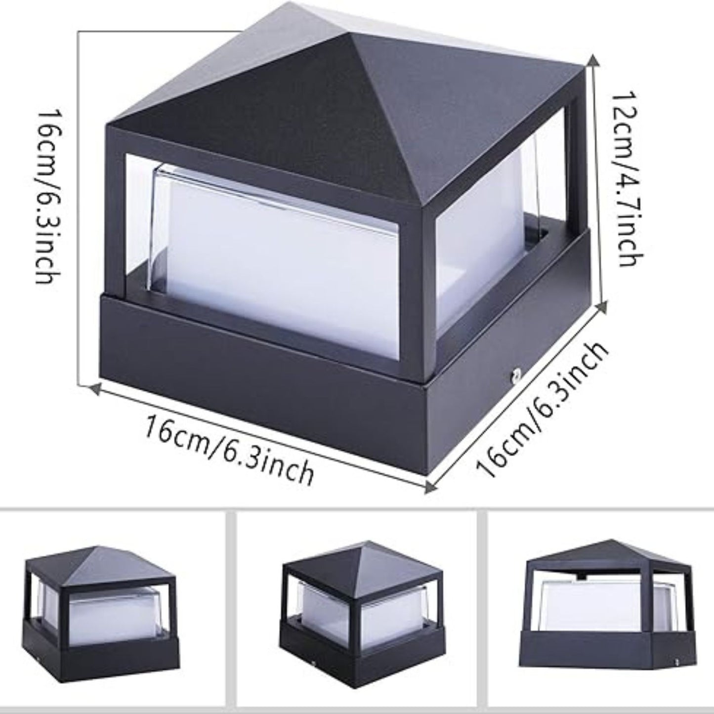 Post Lights Outdoor Garden Lights Deck Lighting Square Black LED Post Cap Lamp 20W Warm White