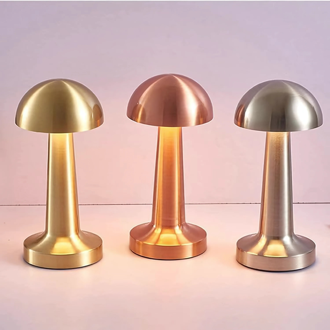 Gold Mushroom Night Lamp, LED Desk and Table Lamp for Bedroom Living Room with 3-Color Touch Control