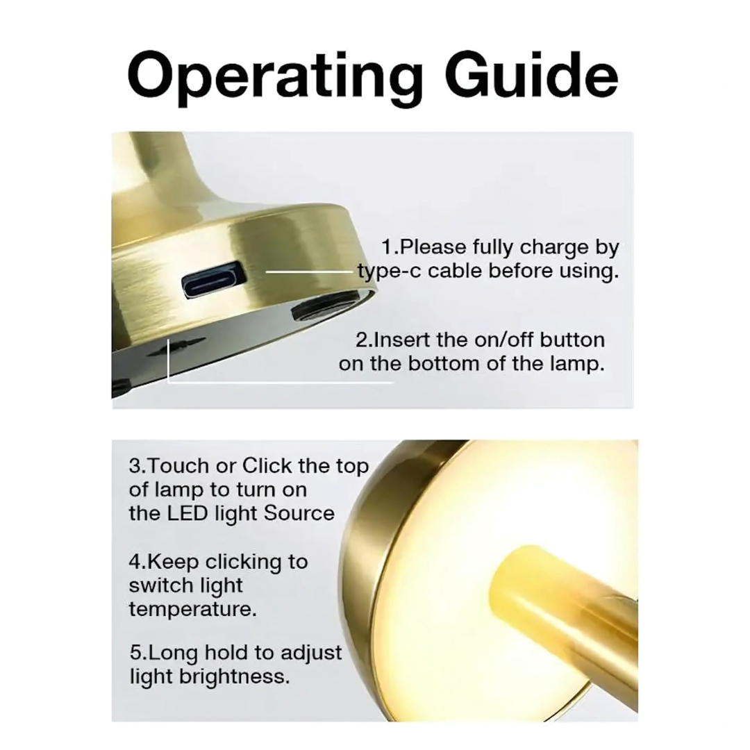 Gold Mushroom Night Lamp, LED Desk and Table Lamp for Bedroom Living Room with 3-Color Touch Control