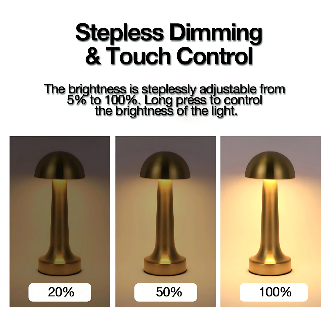 Gold Mushroom Night Lamp, LED Desk and Table Lamp for Bedroom Living Room with 3-Color Touch Control