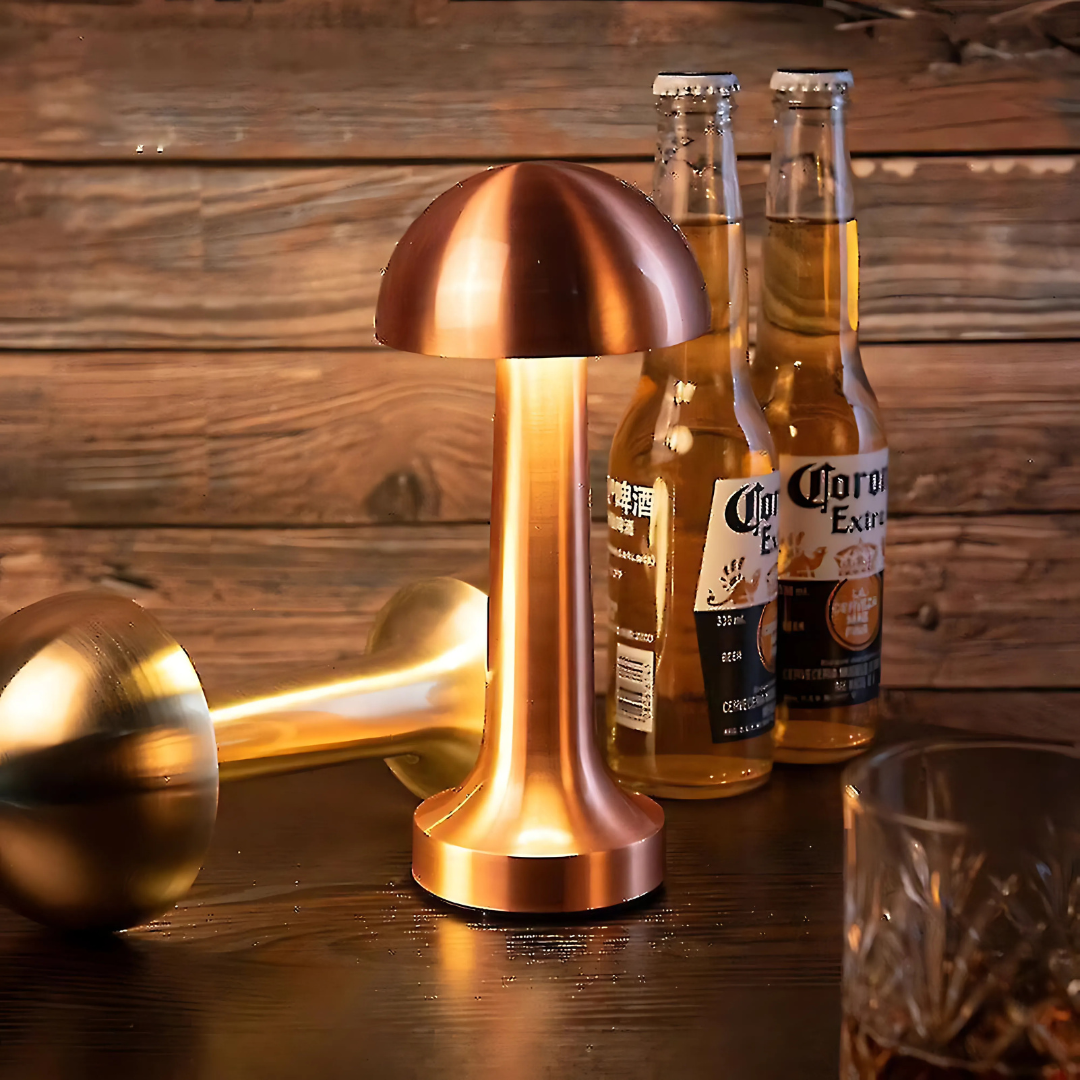 Gold Mushroom Night Lamp, LED Desk and Table Lamp for Bedroom Living Room with 3-Color Touch Control