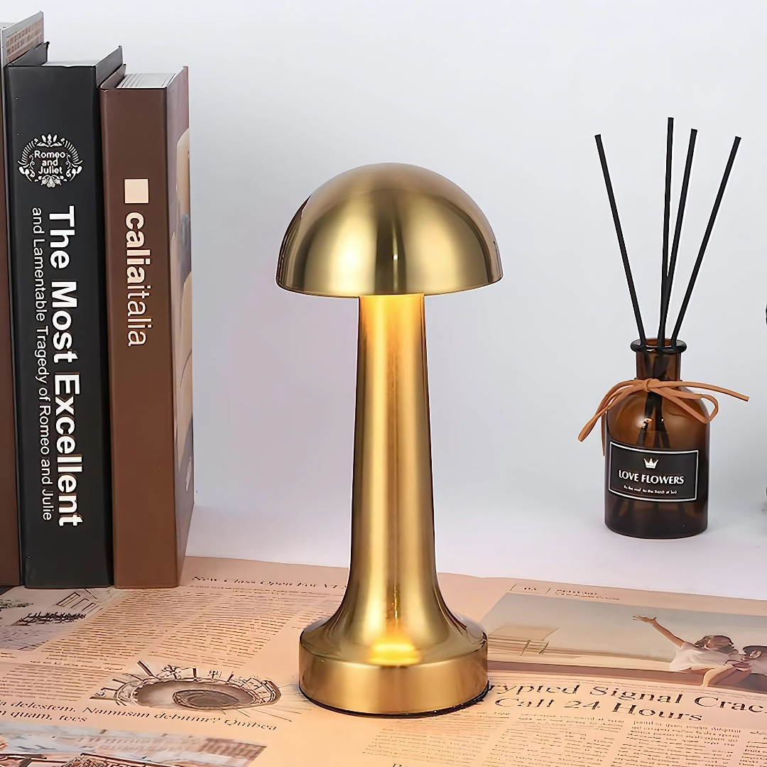 Gold Mushroom Night Lamp, LED Desk and Table Lamp for Bedroom Living Room with 3-Color Touch Control