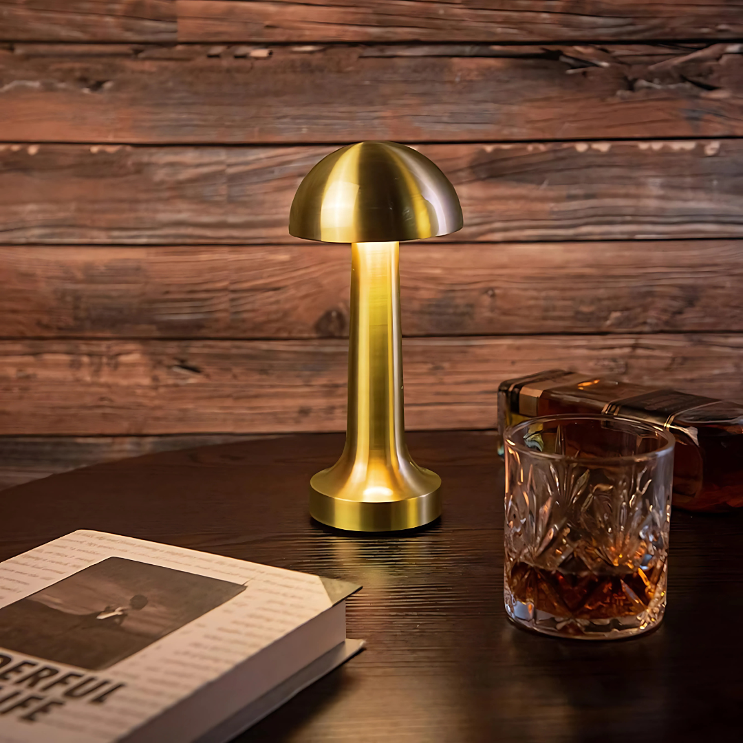 Gold Mushroom Night Lamp, LED Desk and Table Lamp for Bedroom Living Room with 3-Color Touch Control