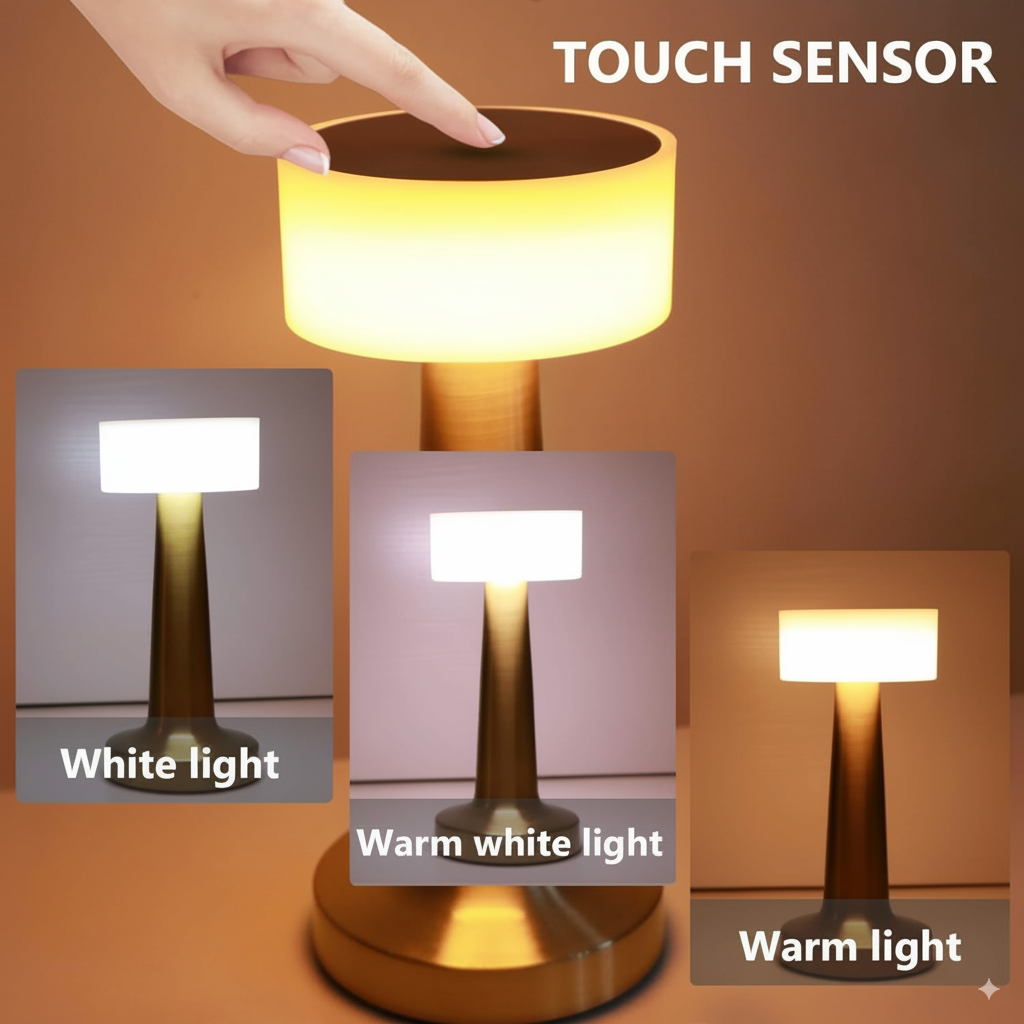 LED Touch Control Desk Lamp and Night Light - Portable 3 Colors for Bedroom, Restaurant & Bar