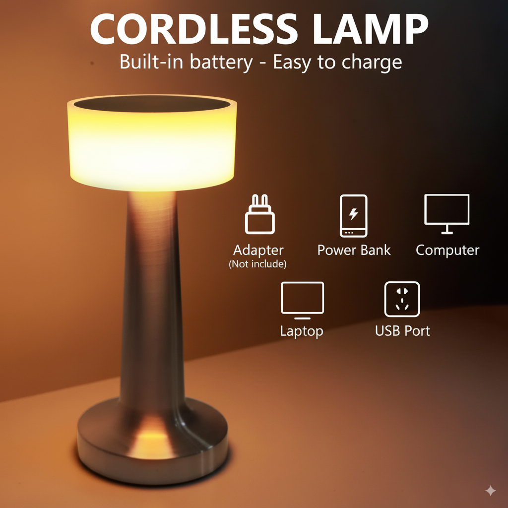 LED Touch Control Desk Lamp and Night Light - Portable 3 Colors for Bedroom, Restaurant & Bar