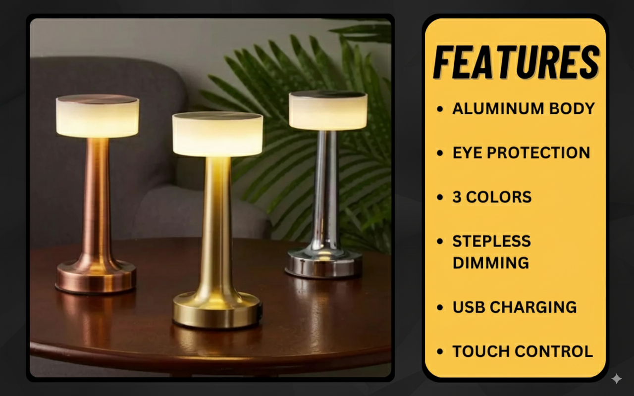 LED Touch Control Desk Lamp and Night Light - Portable 3 Colors for Bedroom, Restaurant & Bar