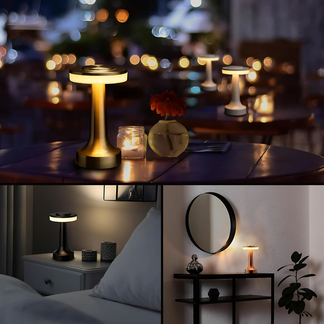 Gold Cylindrical LED Night Lamp Desk & Table Lamp for Bedroom Living Room with 3-Color Touch Control